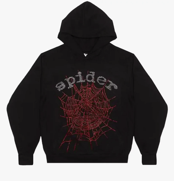 Sp5der OG Rhinestone Logo Hoodie Black